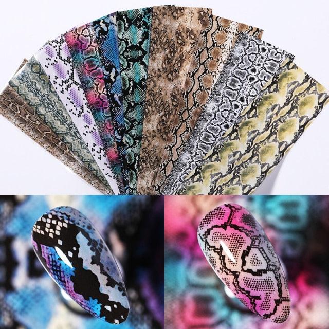 Snake Leopard Nail Foils Marble Nail Art Transfer Sticker Slider Nail Art Decal Manicuring Design Tip Decoration Decal Self-Adhesive 3D Wave Design Decoration for Women Girls Adhesive Striping Tape Nail Art Stickers Metallic Curve Strip Line Nail Decal